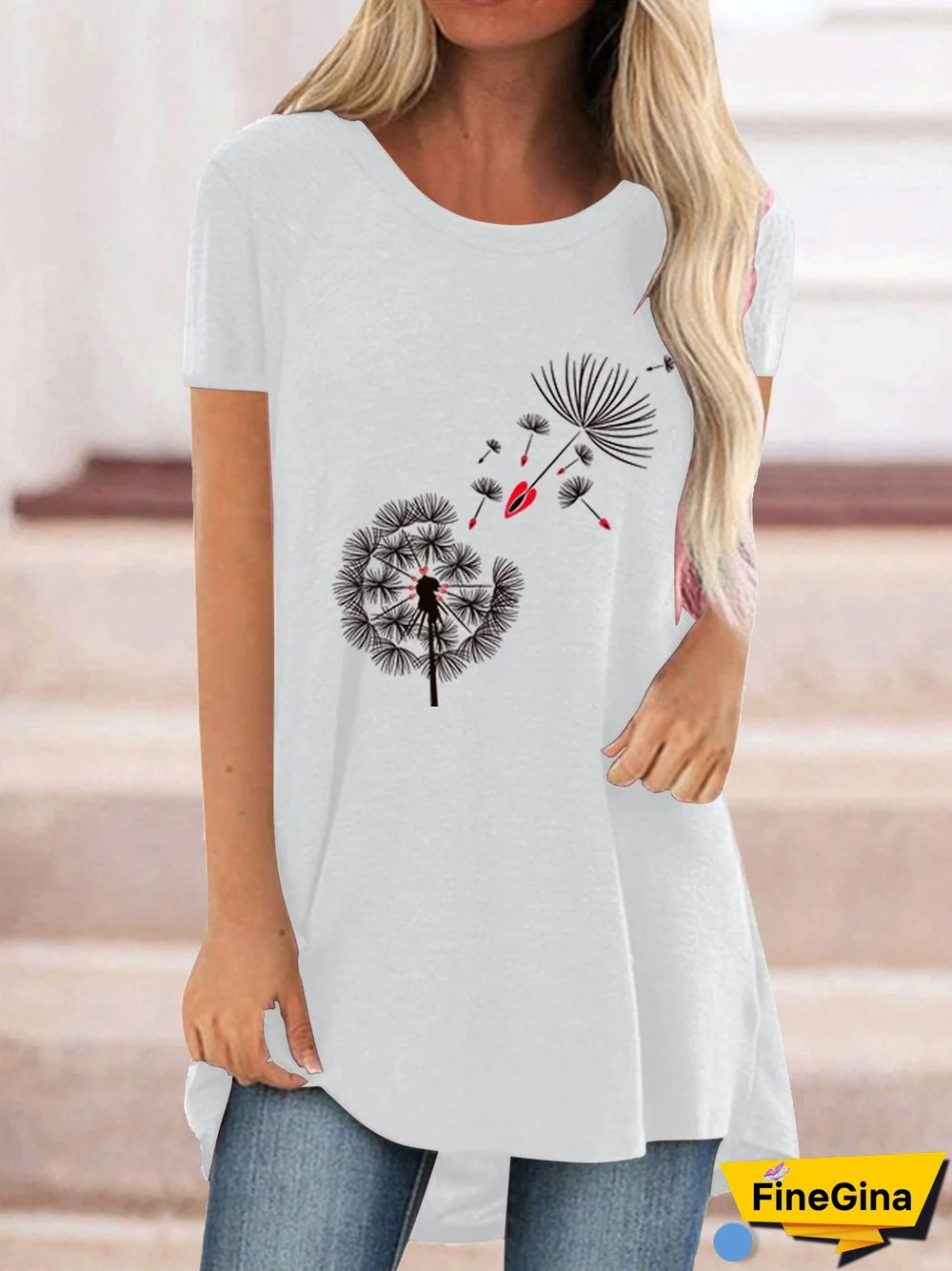 Women Casual Short Sleeve Scoop Neck Floral Printed Tops
