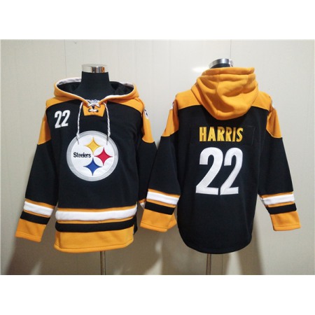 Men's Pittsburgh Steelers #22 Najee Harris Black Ageless Must-Have Lace-Up Pullover Hoodie V2AA