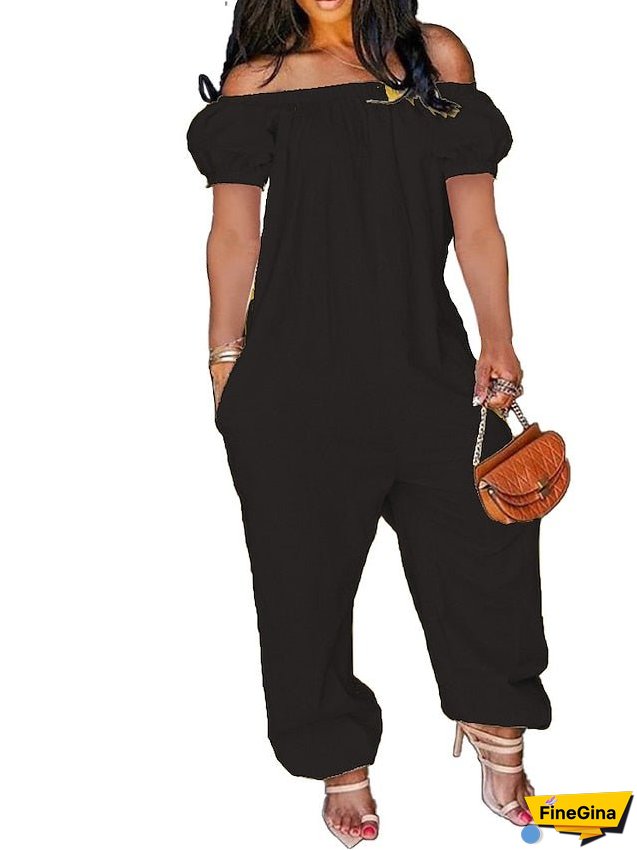 Women's Jumpsuit Solid Color Casual Regular Fit Sleeveless Green White Black Summer / Plus Size