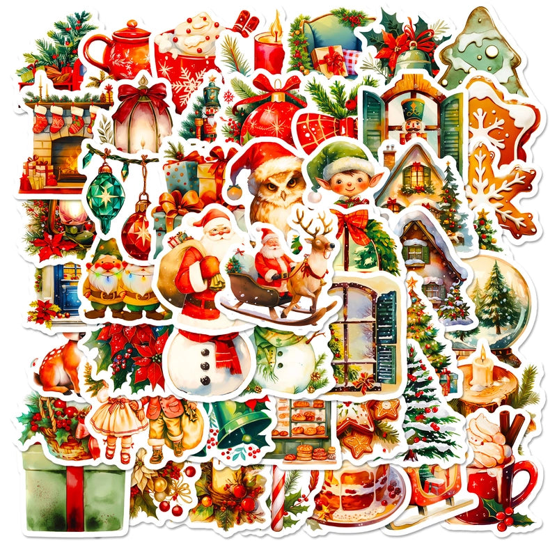 2 Pieces 50 PCS/Package Christmas Tree Graduation Christmas PP Cute Retro Stickers4