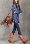 Retro Tassel Genuine First Layer Cowhide Shoulder Bag Handbag