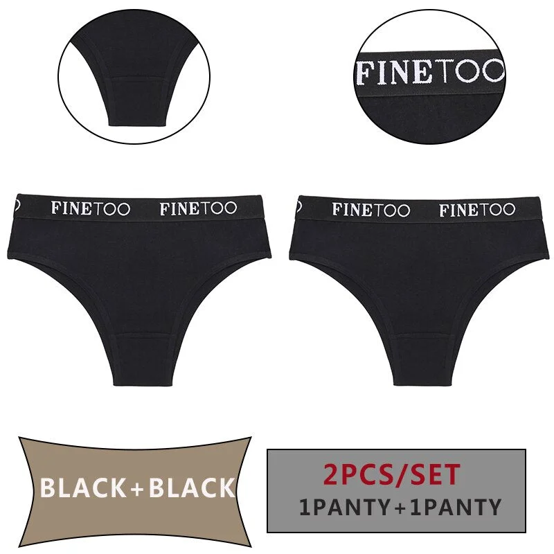 FINETOO 2PCS/Set Women Cotton Panties Sexy Letter Underwear Panty Thong Low Waisted 1Panty+1G-string Brief Tanga Lingerie Femme