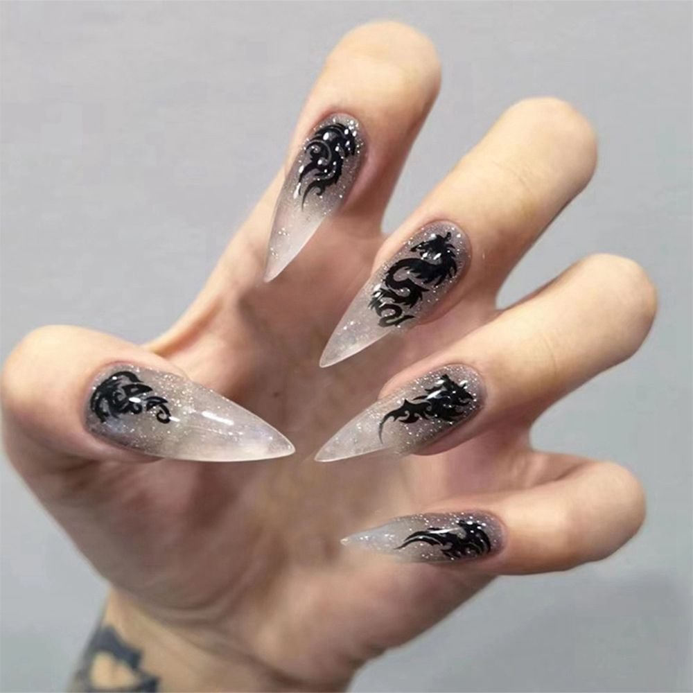 24Pcs Fake nails with pink starry sky designs Almond Round False Nails Press on nail French Ballerina nail art patch nail Tips