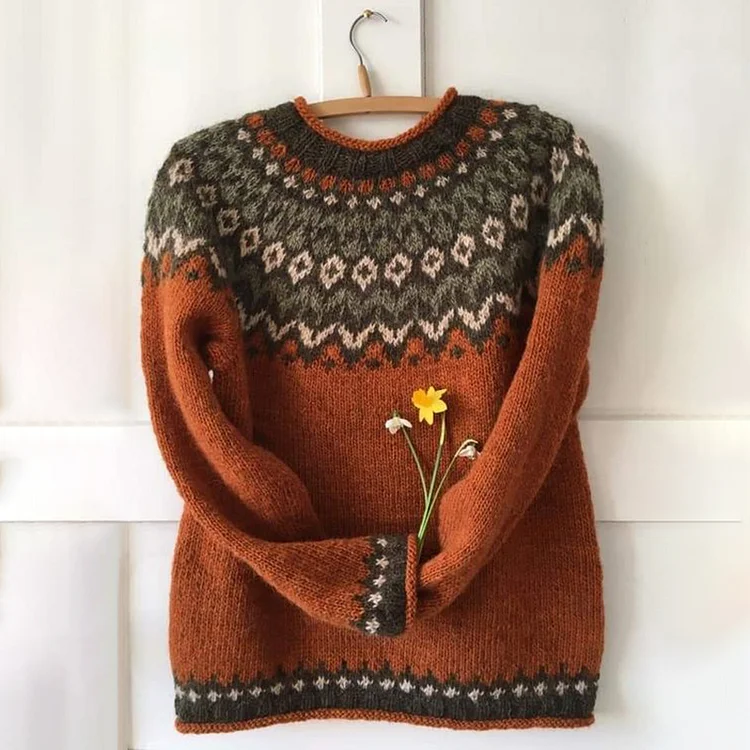 Vintage Tribal Geometry Color Block Comfy Sweater