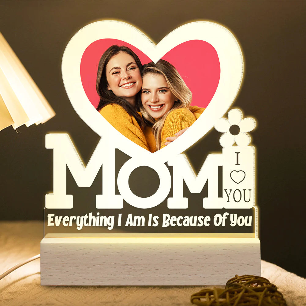 Loveyoufancy Personalized Gifts For Mom LED Light Everything I Am Is Because Of You