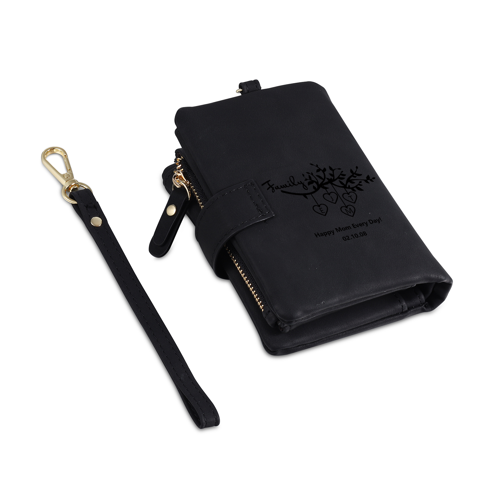 Portafoglio in PU pelle albero di vita con 5 letetre & 1 testo & 1 nome personalizzati per mamma/nonna