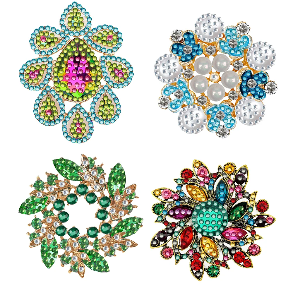 4Pcs Bouquet Diamond Painting Brooch Jewelry Kit for Wedding Party Gift