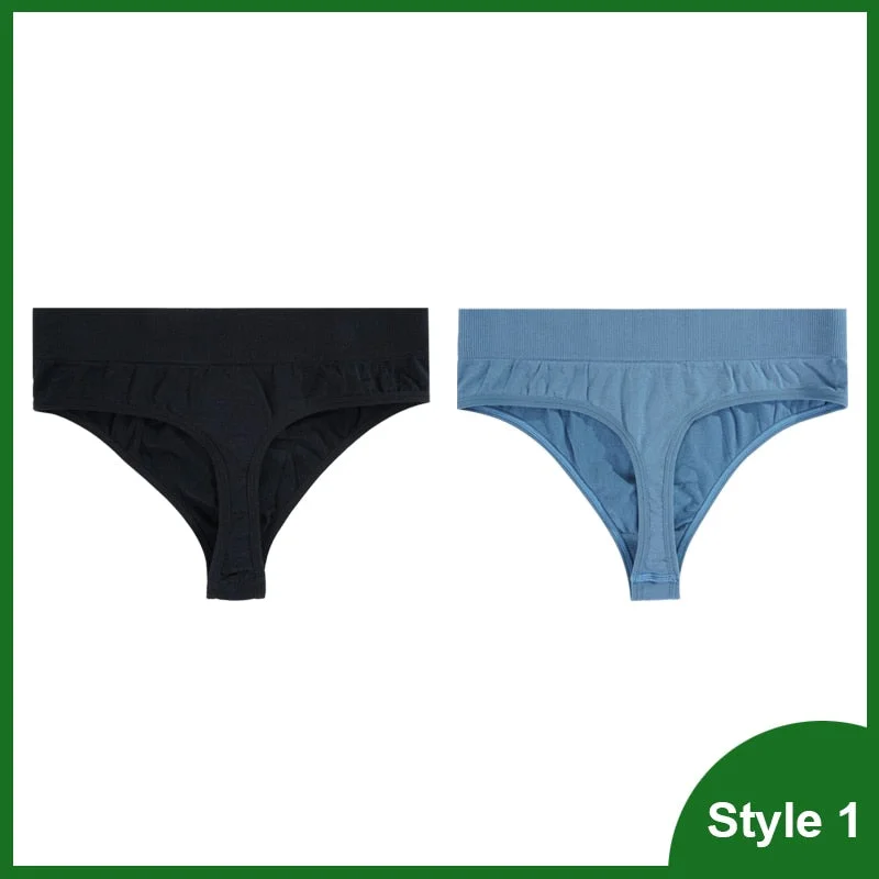 Sexy Thongs Panties Women G-String Female Underpants Solid Color Comfortable T-back Female High-Rise Wide Side Thong 1/2PCS