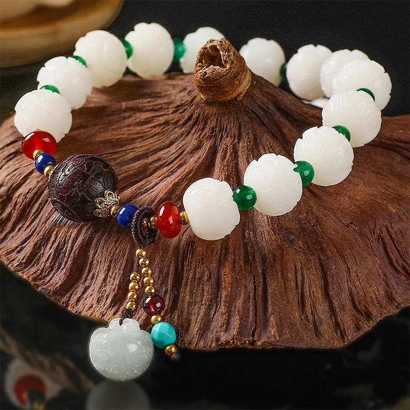 Bodhi Seed Jade Lotus Charm Peace Bracelet
