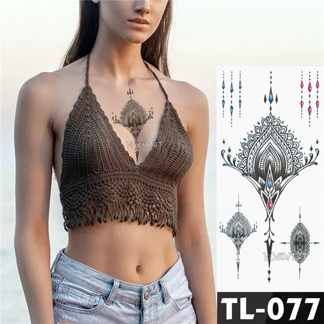 Sdrawing Transfer Black lace bright butterfly Pattern Temporary Tattoo Sticker Chest totem body art Waterproof Fake Flash Tattoo