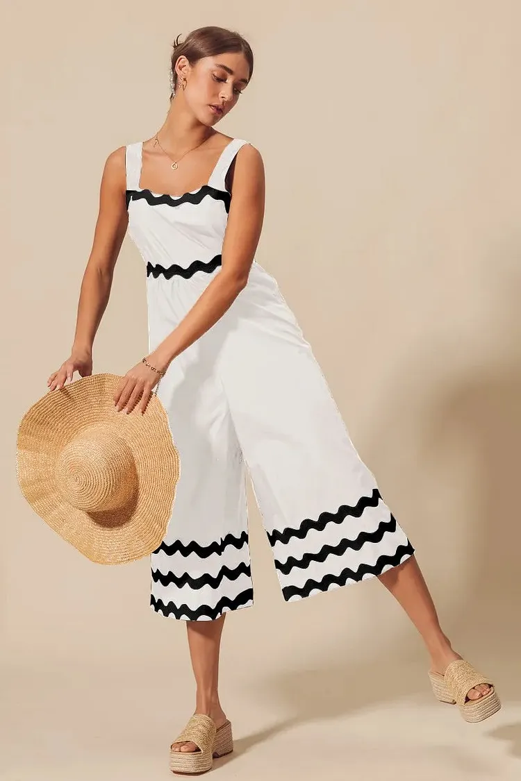 SO ME Scallop Ric Rac Trimmed Wide Leg Jumpsuit