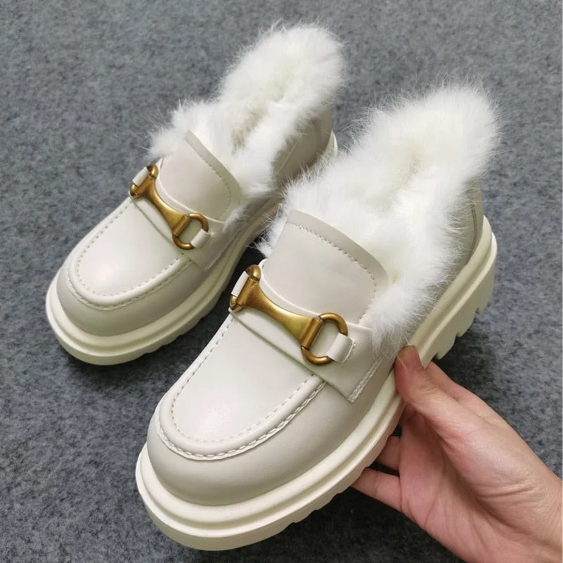 Meotina Pumps Genuine Leather Loafers Shoes Women Platform High Heels Metal Decoration Thick Heel Ladies Footwear White Size 43