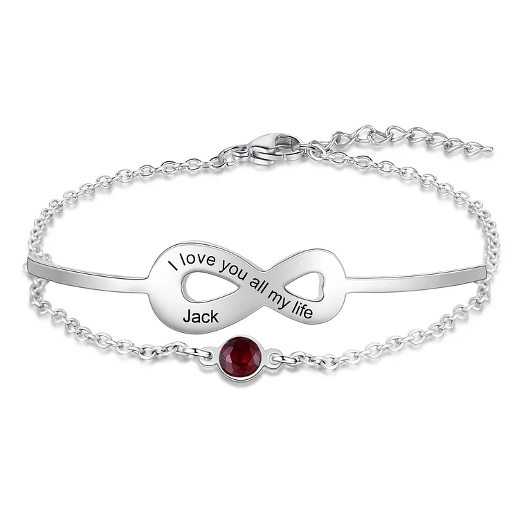 Bracelet infini Prénom Personnalisés avec texte et pierre de naissance pour Un couple Bracelet Jessemade FR