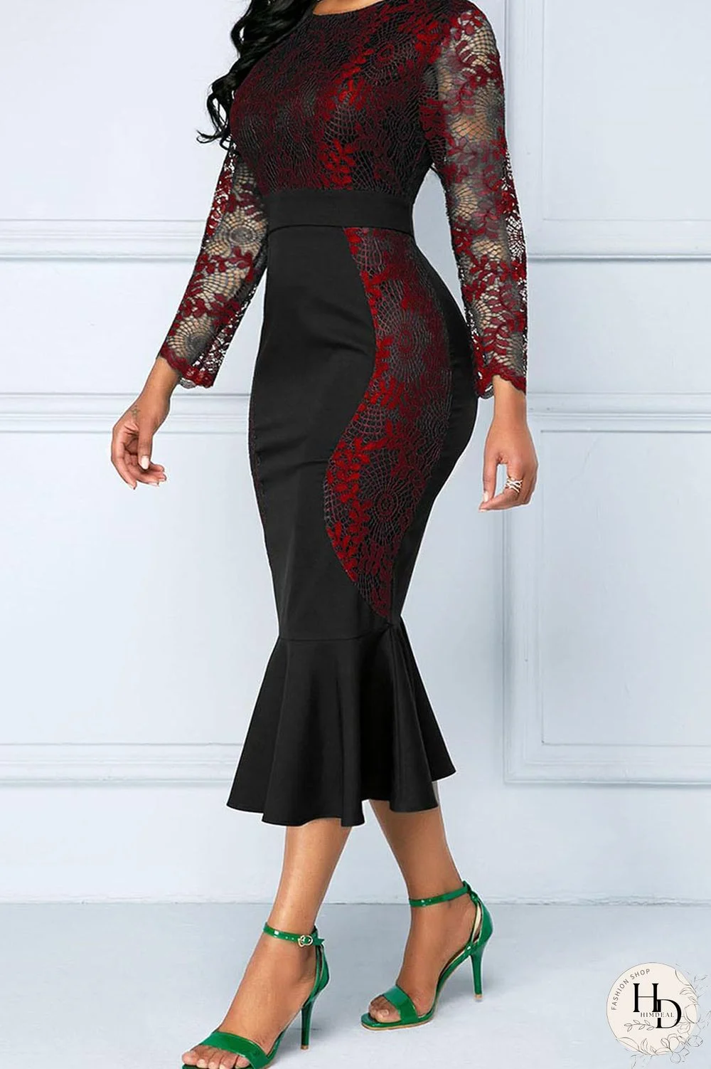 Red Sexy Solid Embroidered Hollowed Out Split Joint O Neck Trumpet Mermaid Dresses