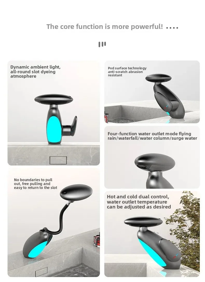 Smart LED Bathroom Faucet – 4 Water Modes, 360° Pull-Out Head