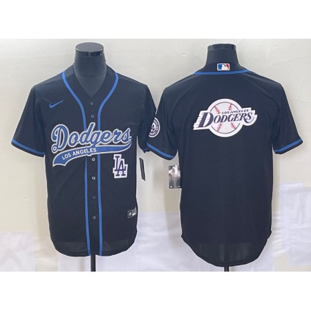 Men's Los Angeles Dodgers Black Team Big Logo With Patch Cool Base Stitched Baseball Jersey QWNI