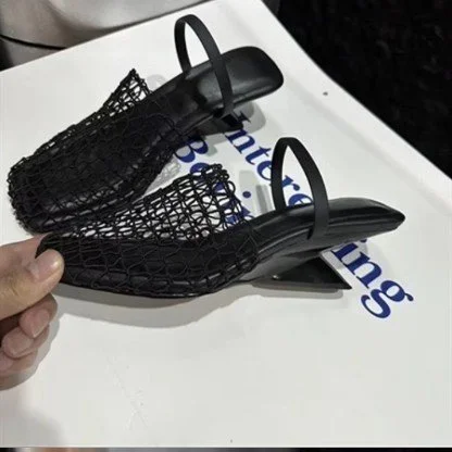 Yyvonne Summer Fashion Casual Lady Breathable Black Woven Head French Women's Shoes Niche Slopes And Slippers