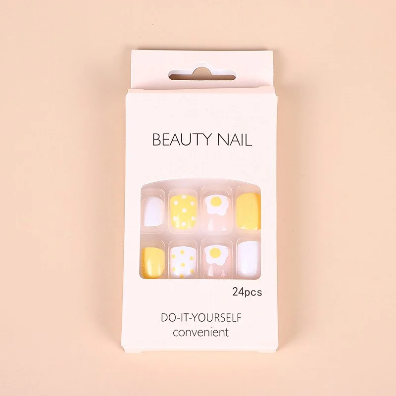 24pcs Butterfly Print Nails Patch Glue Type Long Paragraph Fashion Manicure Patch False Nails Save Time Nail Patch New SANA889-Nail Inspo