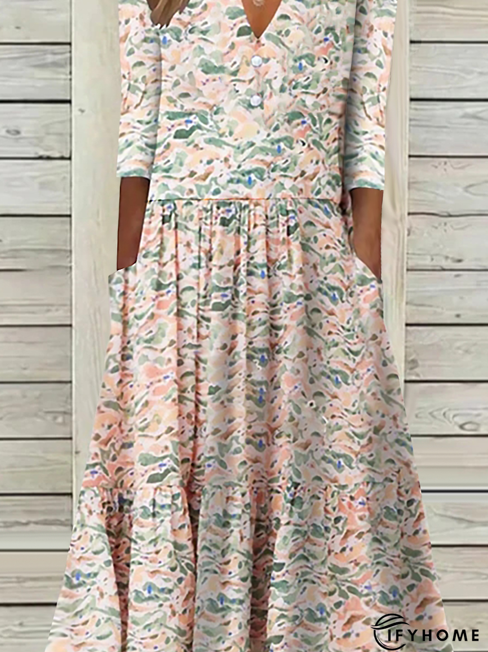 V Neck Short Sleeve Woven Dress | IFYHOME