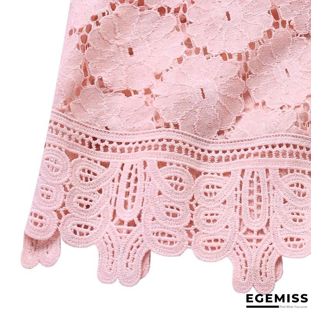 Large Size Women Dresses Mesh Lace Openwork Stitching Round Neck Pleated Dresses | EGEMISS