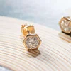 14K Yellow Gold 2 ct tw Round Brilliant Cut Lab Diamond Hexagon Bezel Setting Stud Earrings