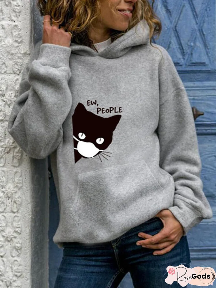 Simple Animal Loosen Statement Hooded Sweatshirt