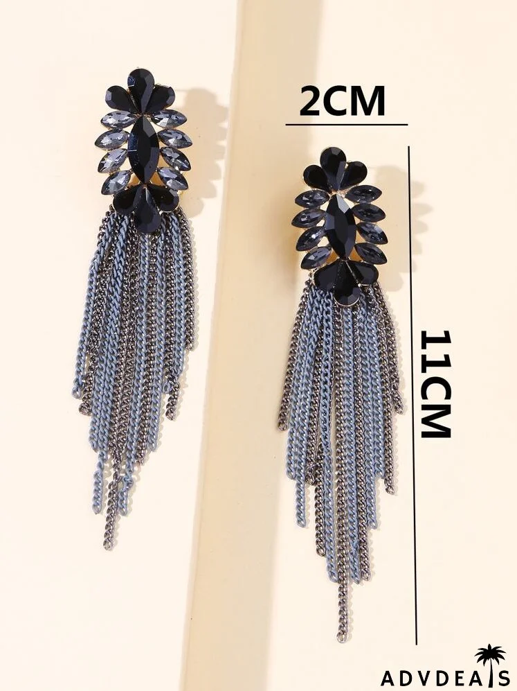 Rhinestone & Chain Tassel Decor Drop Earrings