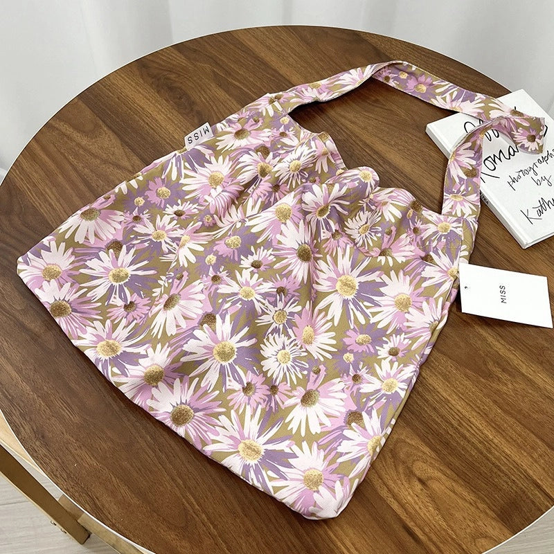 Niche Canvas Bag For Women 2024 New Summer Korean Style Design Sense High Quality Artistic Floral Canvas Bag