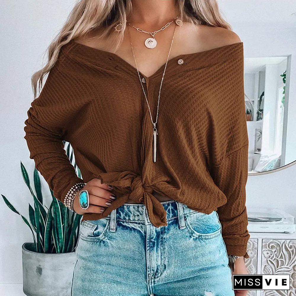 Round Neck Button Down Knit Pullover Sweater