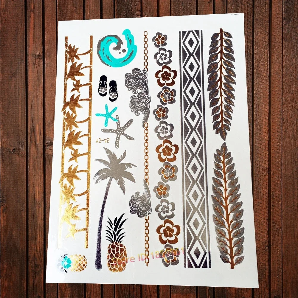 Sexy Leopard Print Tattoo Gold Metallic Wing Design Temporary Tattoo Sticker Women Body Art Waterproof Fake Tatoo Decals AYS-125