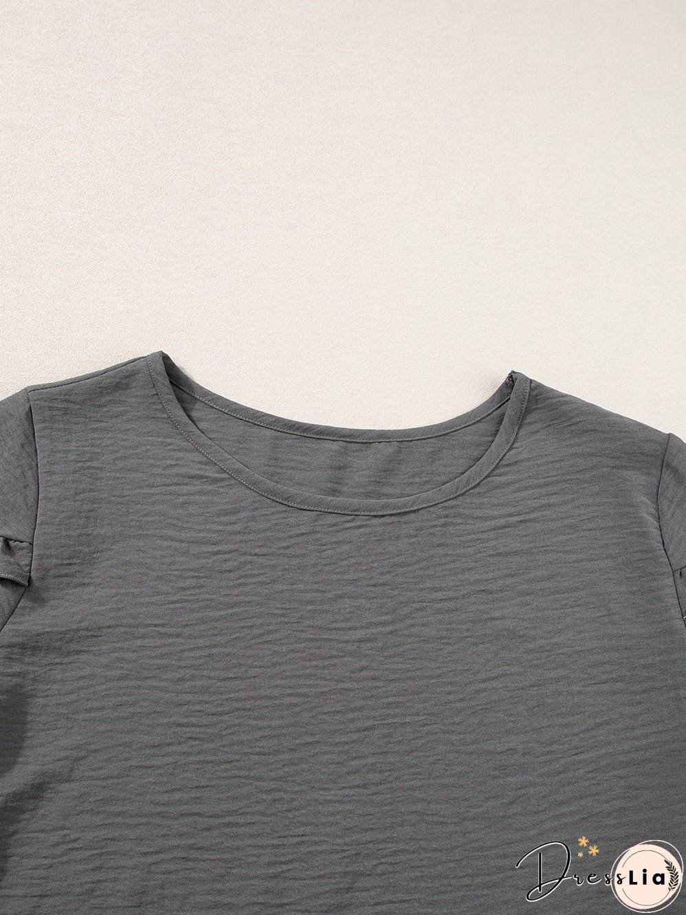 Dark Grey Ruffled Short Sleeve Plus Size Top