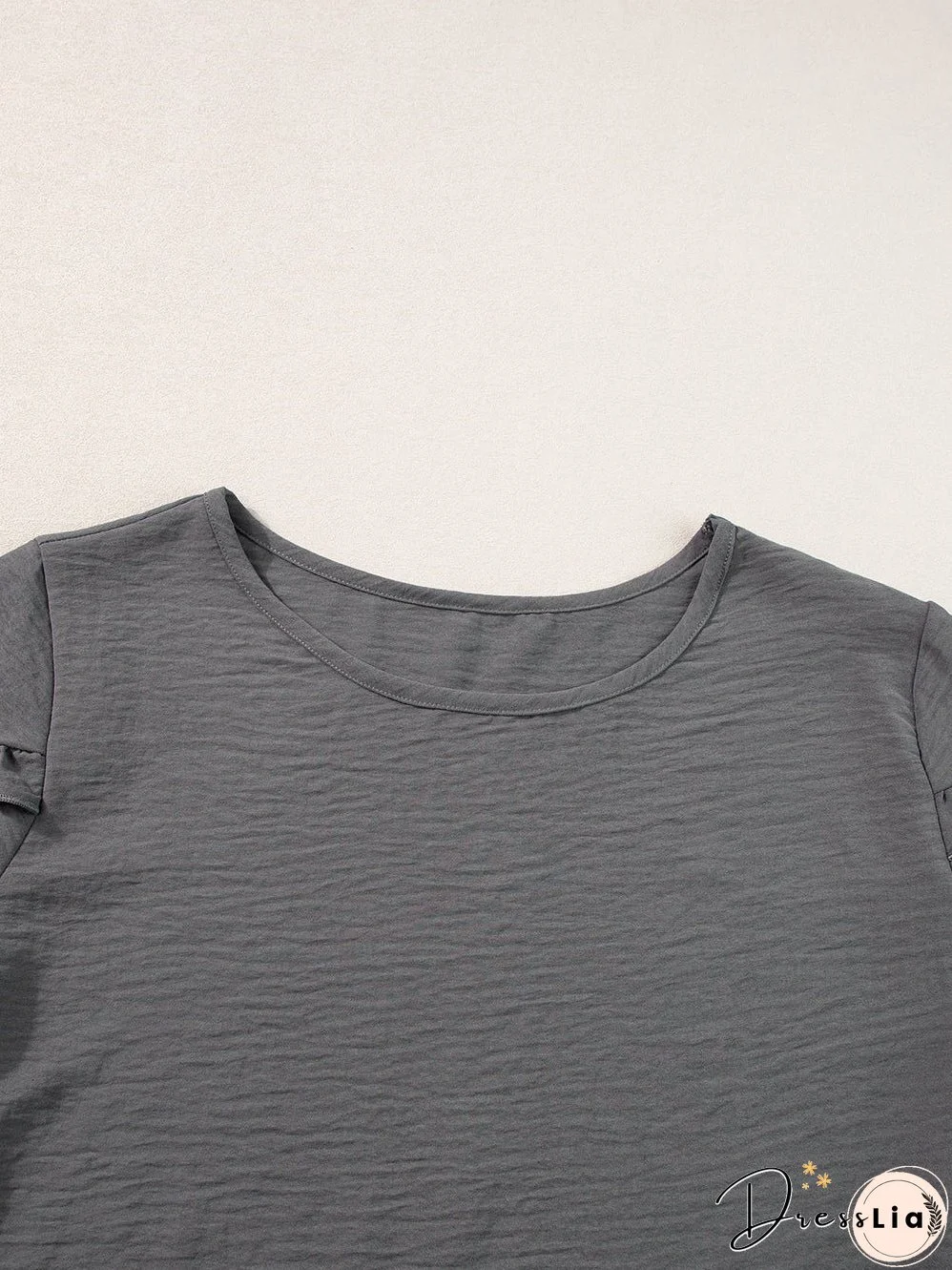 Dark Grey Ruffled Short Sleeve Plus Size Top