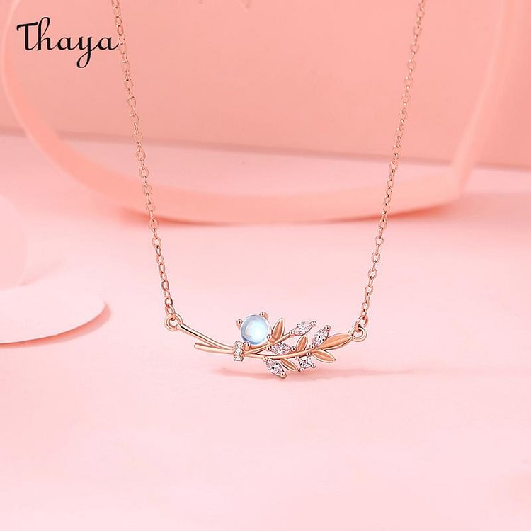 Thaya 925 Silver Gold Branch And Jade Leaf Necklace