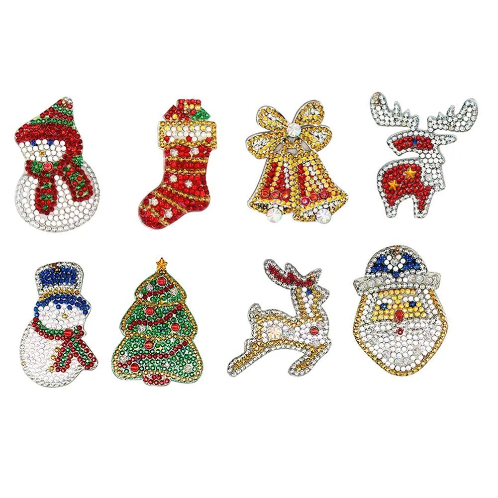 8pcs DIY Full Drills Diamond Painting Special Shape Xmas Pendants Key Chain