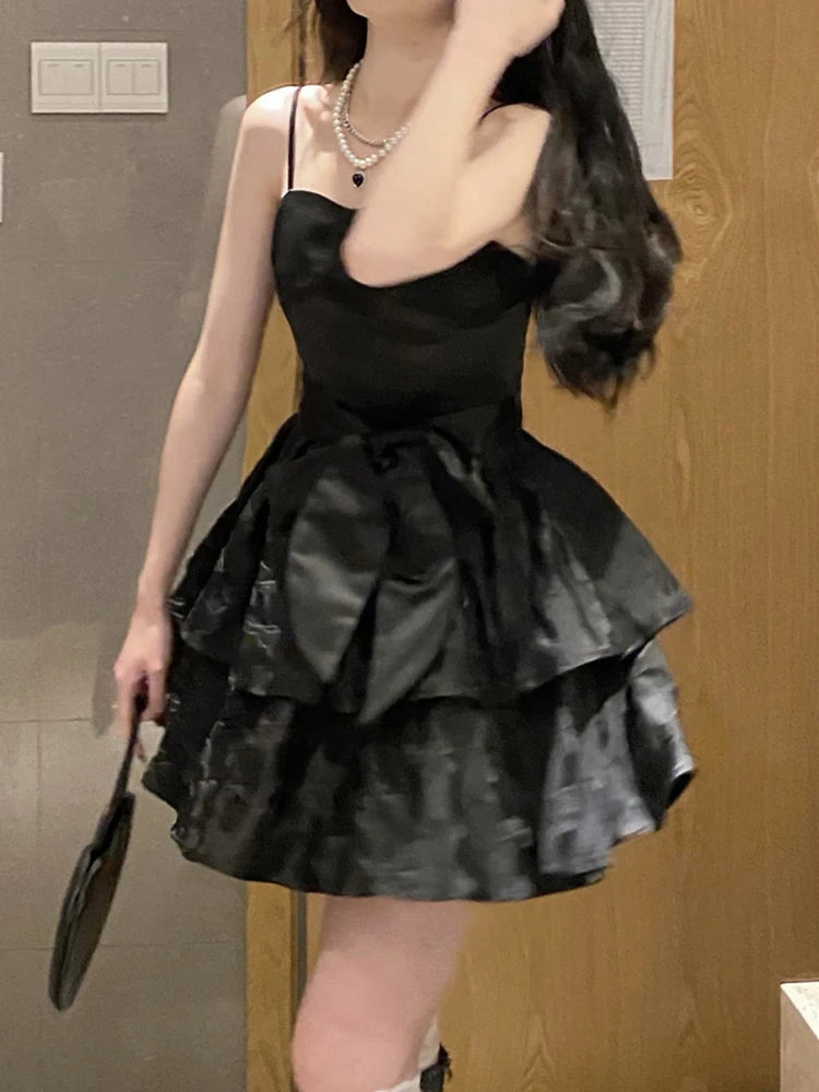 Aiertu Winter Black Sexy Strap Dress Women Patchwork Elegant Slim Casual Mini Dress Female Korean Fashion Bow Designer Party Dress Aiertu