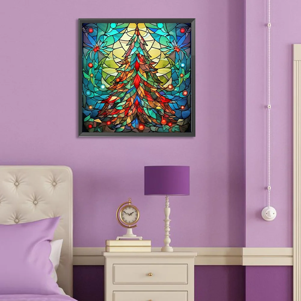 Diamond Painting - Full Round Drill - Stained Glass Xmas Tree(Canvas|30*30cm)