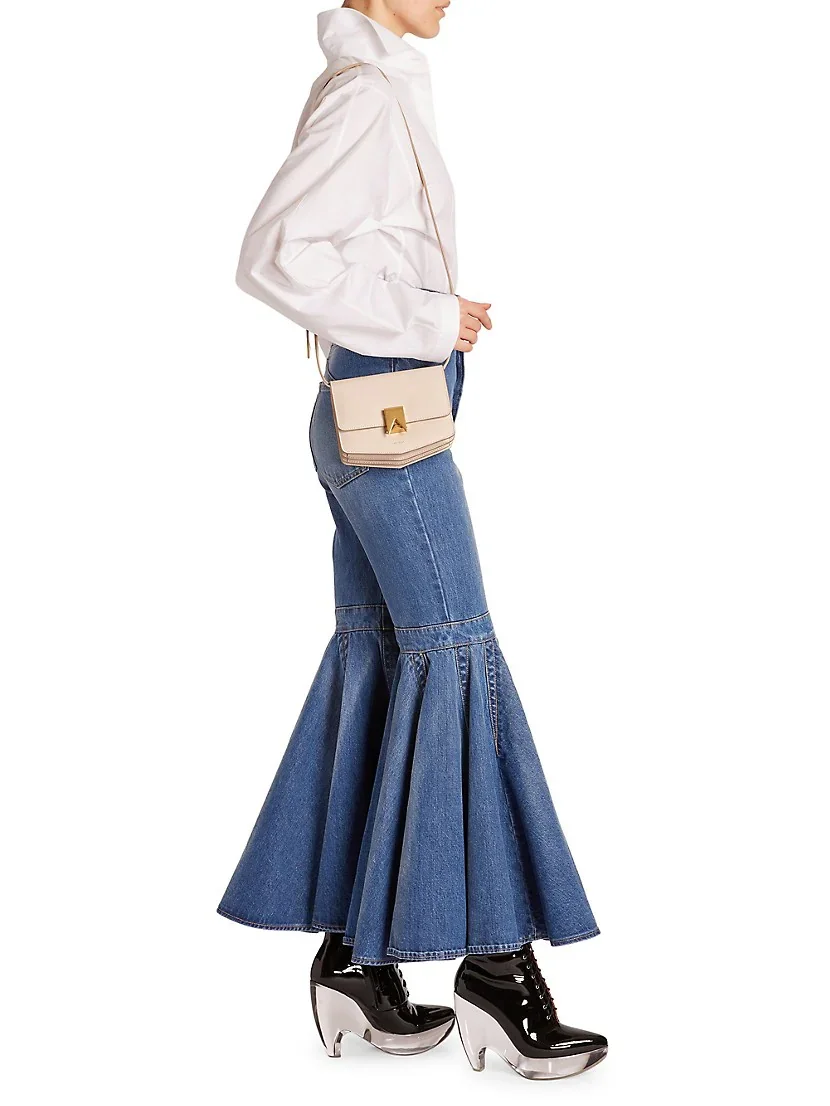 Ala&iuml;a Small Le Papa Leather Chain Shoulder Bag Ivoire