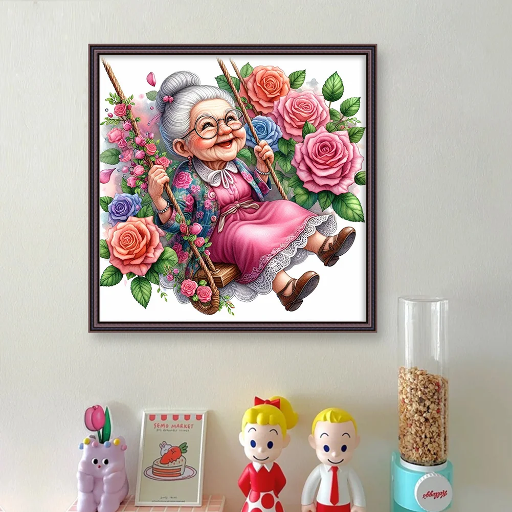 11CT Full Stamped Cross Stitch - Old lady(Canvas|45*45CM)