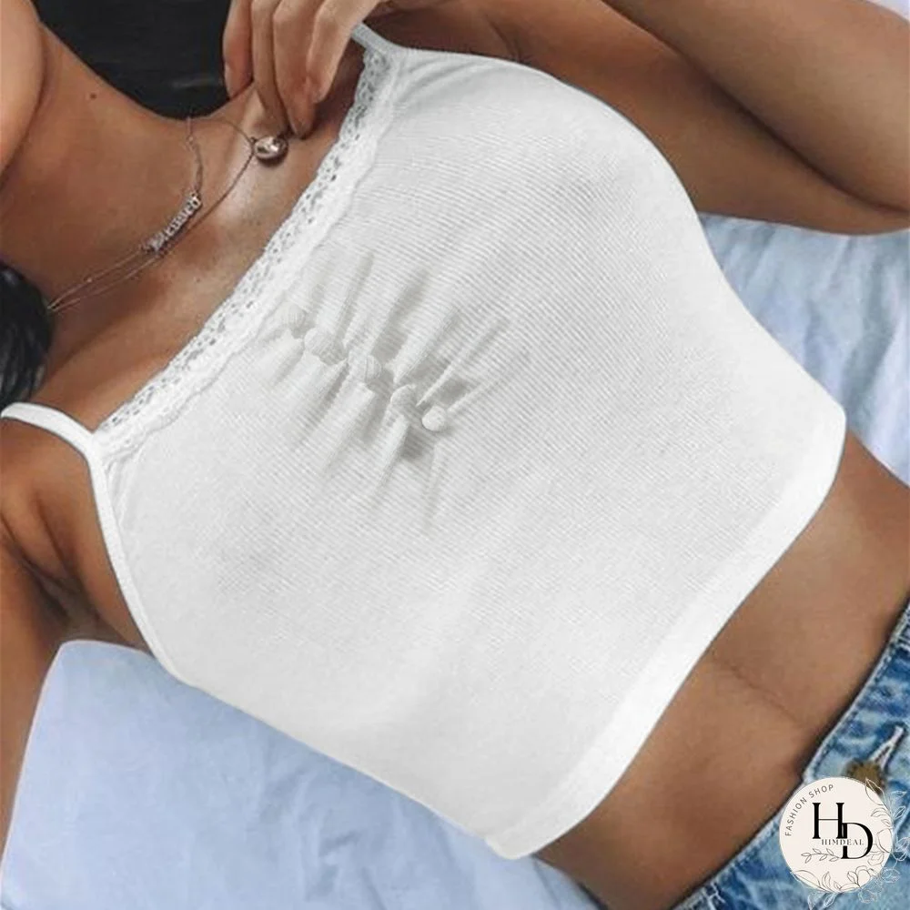 Streetwear Lace Patchwork Summer White Tank Top Women Home Y2K Fashion Leisure Outfit Basic Casual Crop Tops Kawaii Clothes