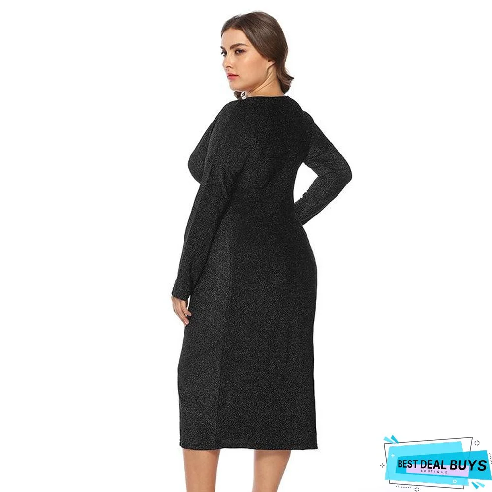 New European and American Large Size Women's V-Neck Dress