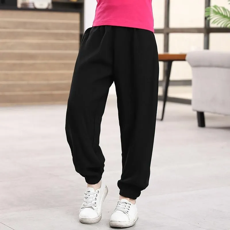 2-10 Years Children Boys Girls Pants Pure Color Cartoon Cotton Trousers Summer Autumn Anti-mosquito Pants Spring Pajama Pants
