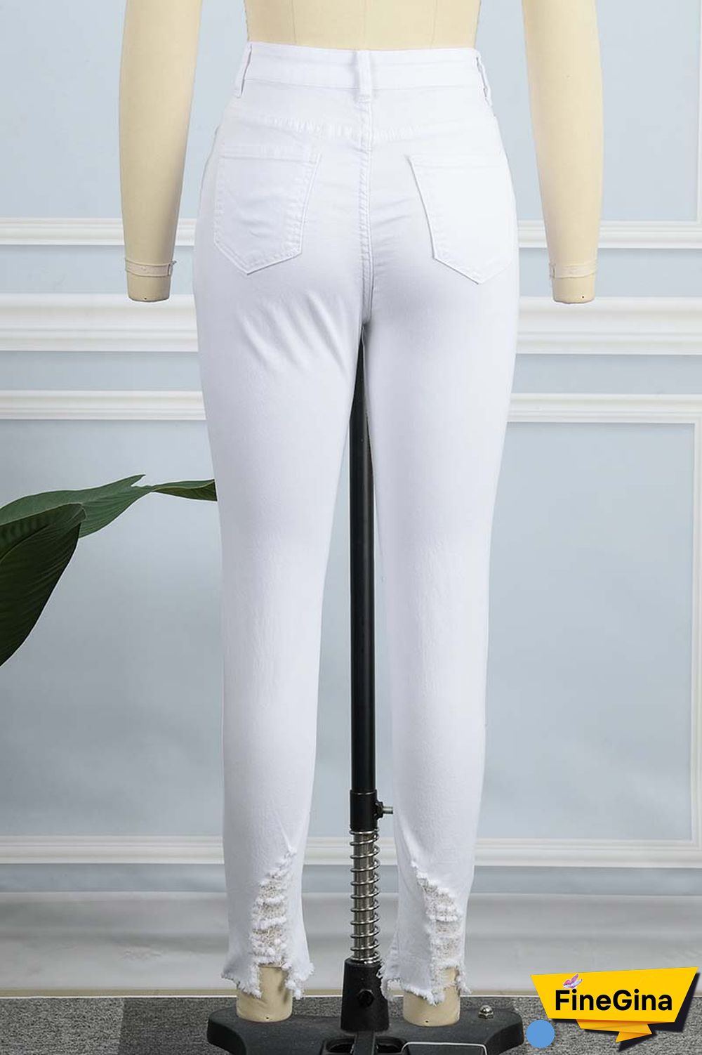 White Casual Solid Ripped Patchwork High Waist Skinny Denim Jeans