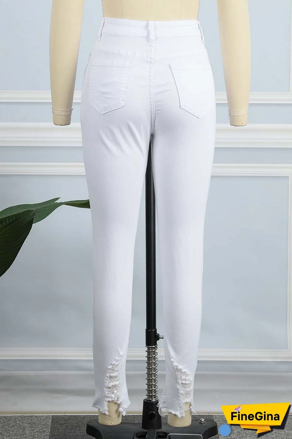 White Casual Solid Ripped Patchwork High Waist Skinny Denim Jeans