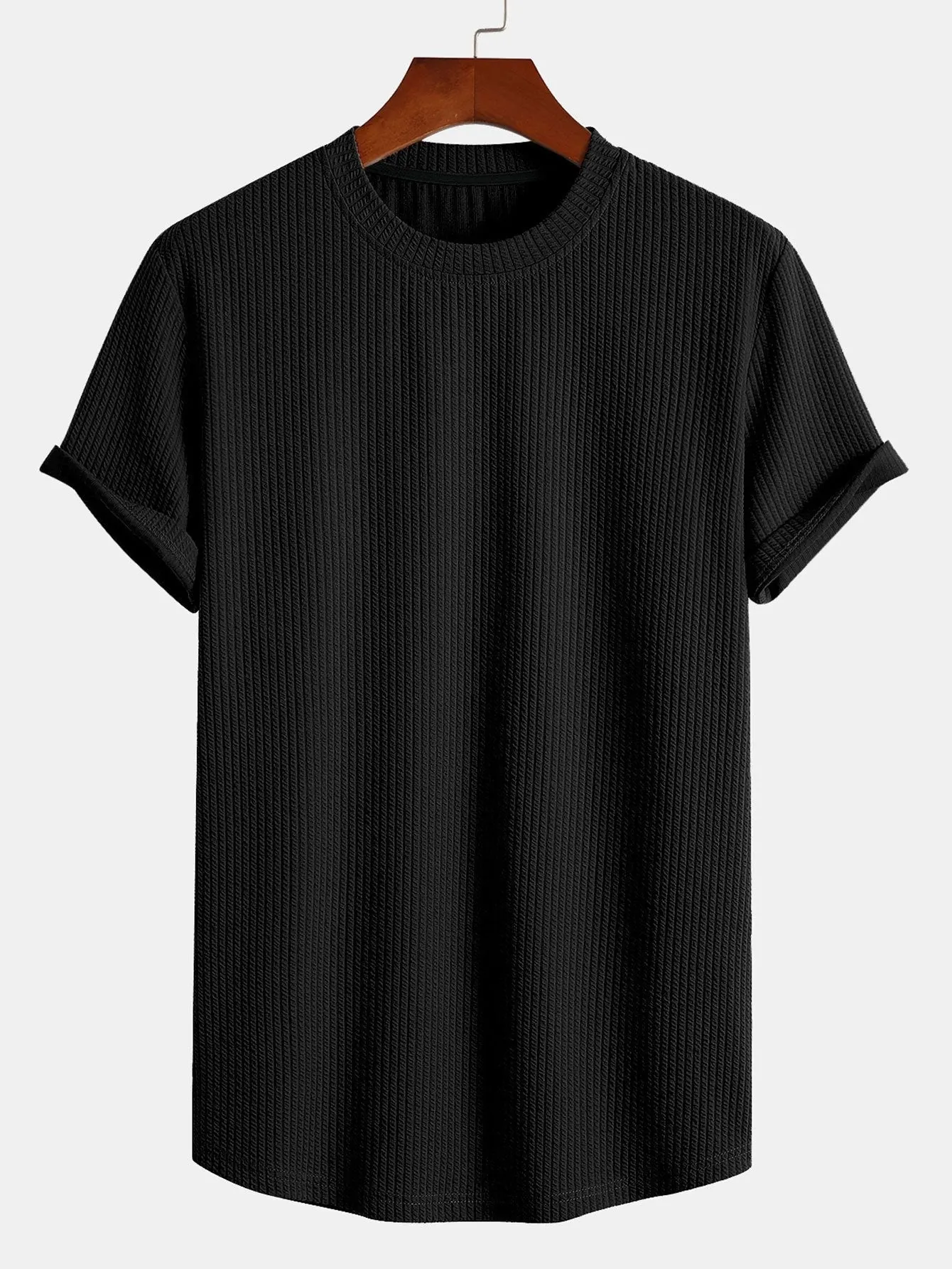 Men's Ribbed Muscle Fit T-Shirt &ndash; Stretch Crew Neck Essential &ndash; view 2