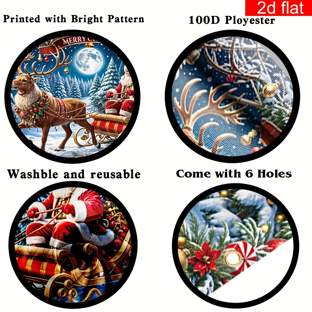 Tegooe Extra Large Christmas Garage Door Mural Banner - Santa Reindeer Sleigh Scene Backdrop for Holiday Outdoor Decoratio...