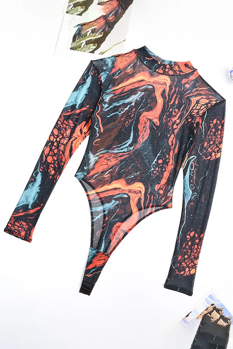 KTQUZCLF Women Body Suits, Blue Burning Flame Bodysuit, Long