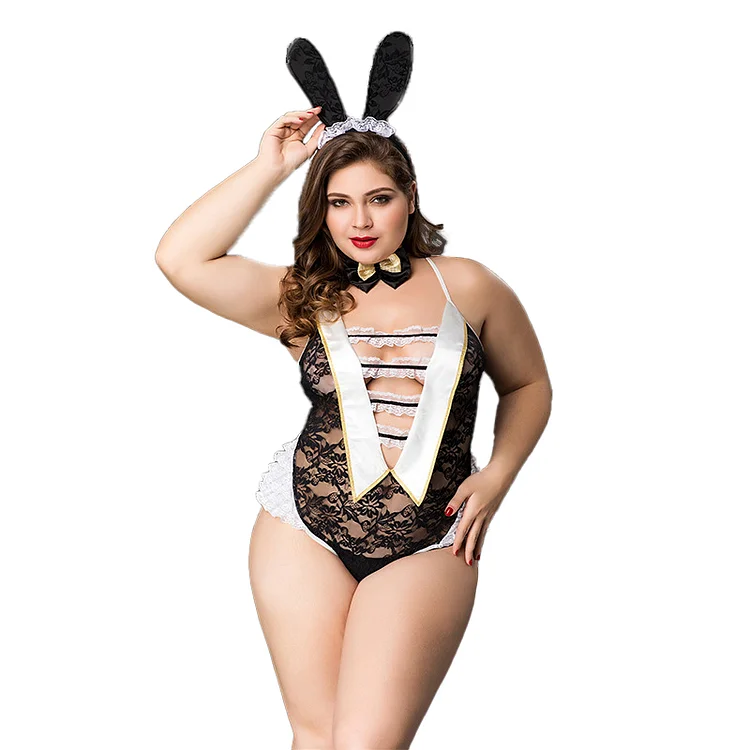 Large Size Erotic Uniform Rabbit Girl See-Through Sexy One-Piece Bodysuit