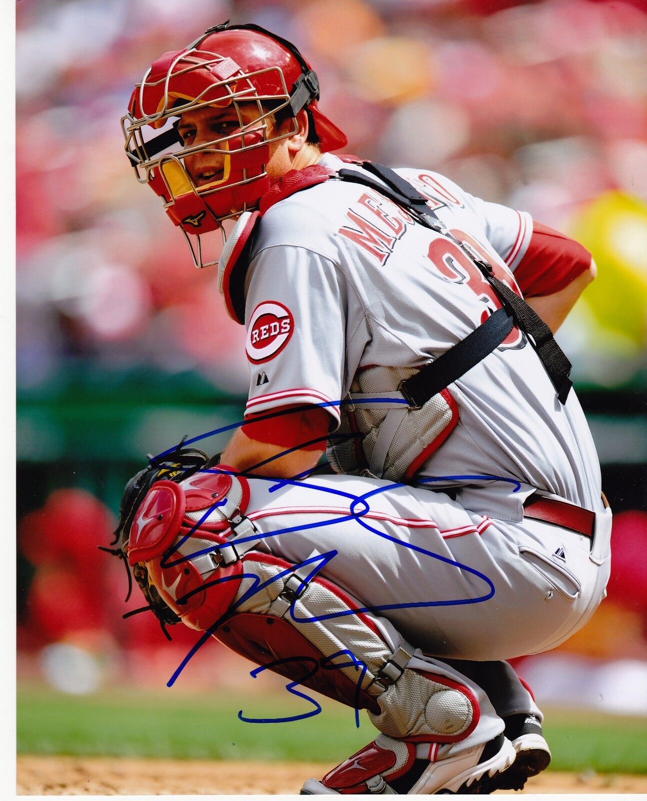 DEVIN MESORACO CINCINNATI REDS ACTION SIGNED 8x10