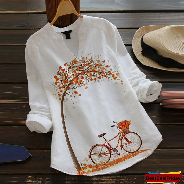 New Chiffon Blouse Women Casual Flower Print Long Sleeve V-Neck Blouse Button Shirt Top