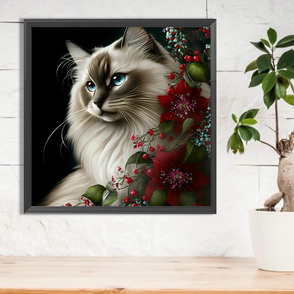 Diamond Painting - Full Round Drill - Flower Cat(Canvas|30*30cm)